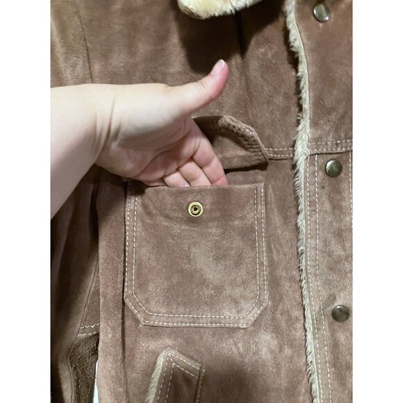Vintage Grande Bay Suede Trucker Jacket 44 Sherpa Faux Fur Lined Western Cowboy - Picture 5 of 15